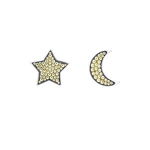 Lagos 18 karat gold and  sterling silver caviar Moon and Star earrings